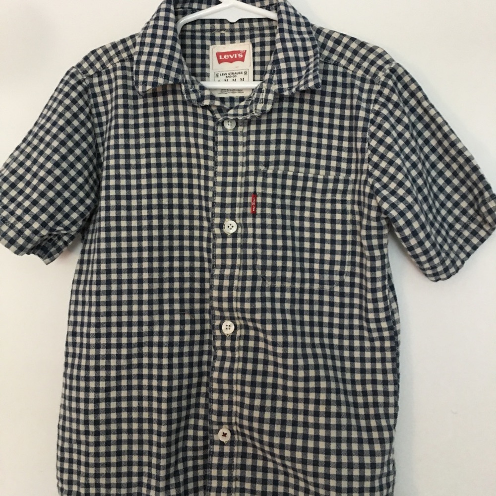 Blue and white button down shirt